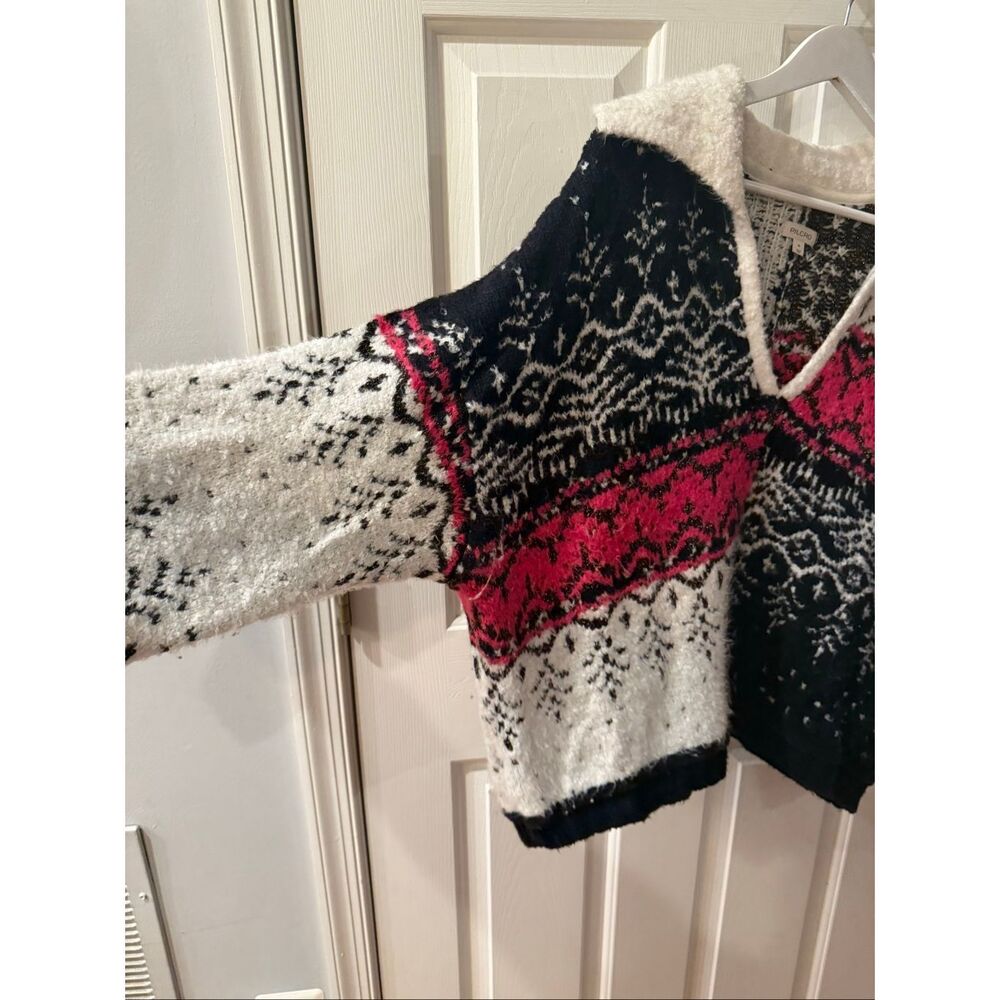 Anthropologie Pilcro Navy White Pink Nordic Print Thick Johnny Collar Sweater sz - Picture 4 of 8